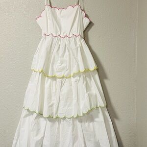 English Factory White Tiered Dress/Rainbow Trim. Medium. NWT